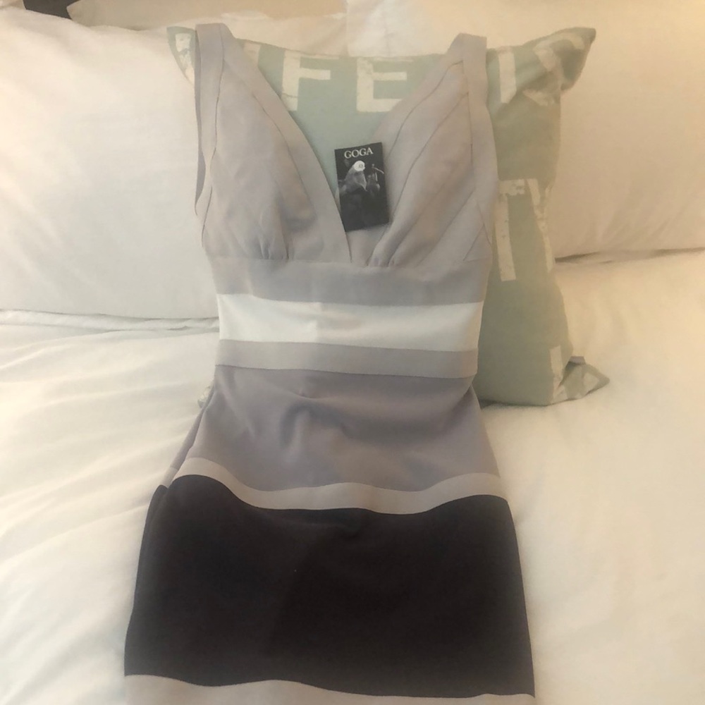 Goga by Gordon’s Bandage Evening Party Bodycon Dress - gray and white - NWT